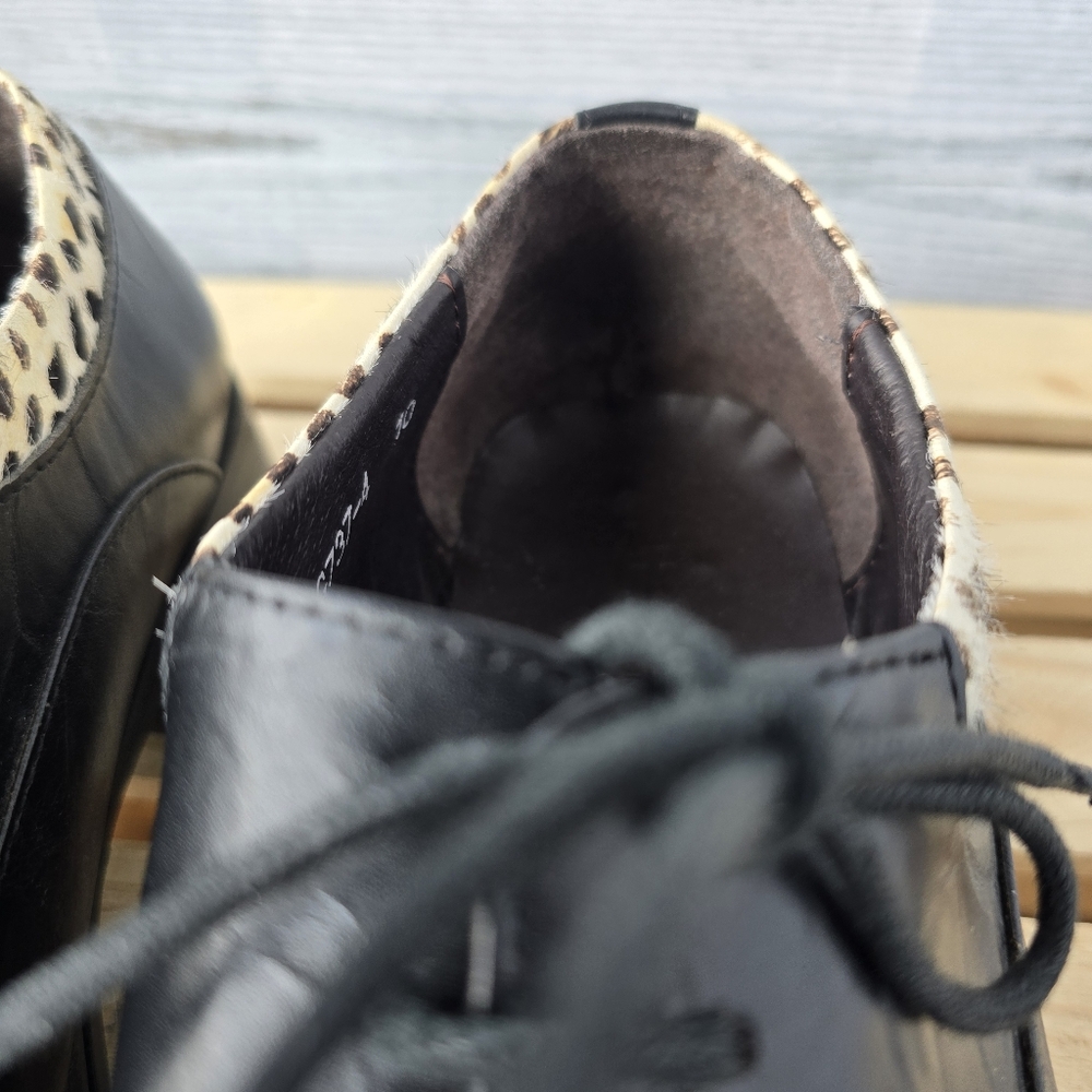 Zota G737-4 Black White Leopard Hair Lace Up Pointed Toe Shoes Metal Tip Size 10 - Picture 11 of 16